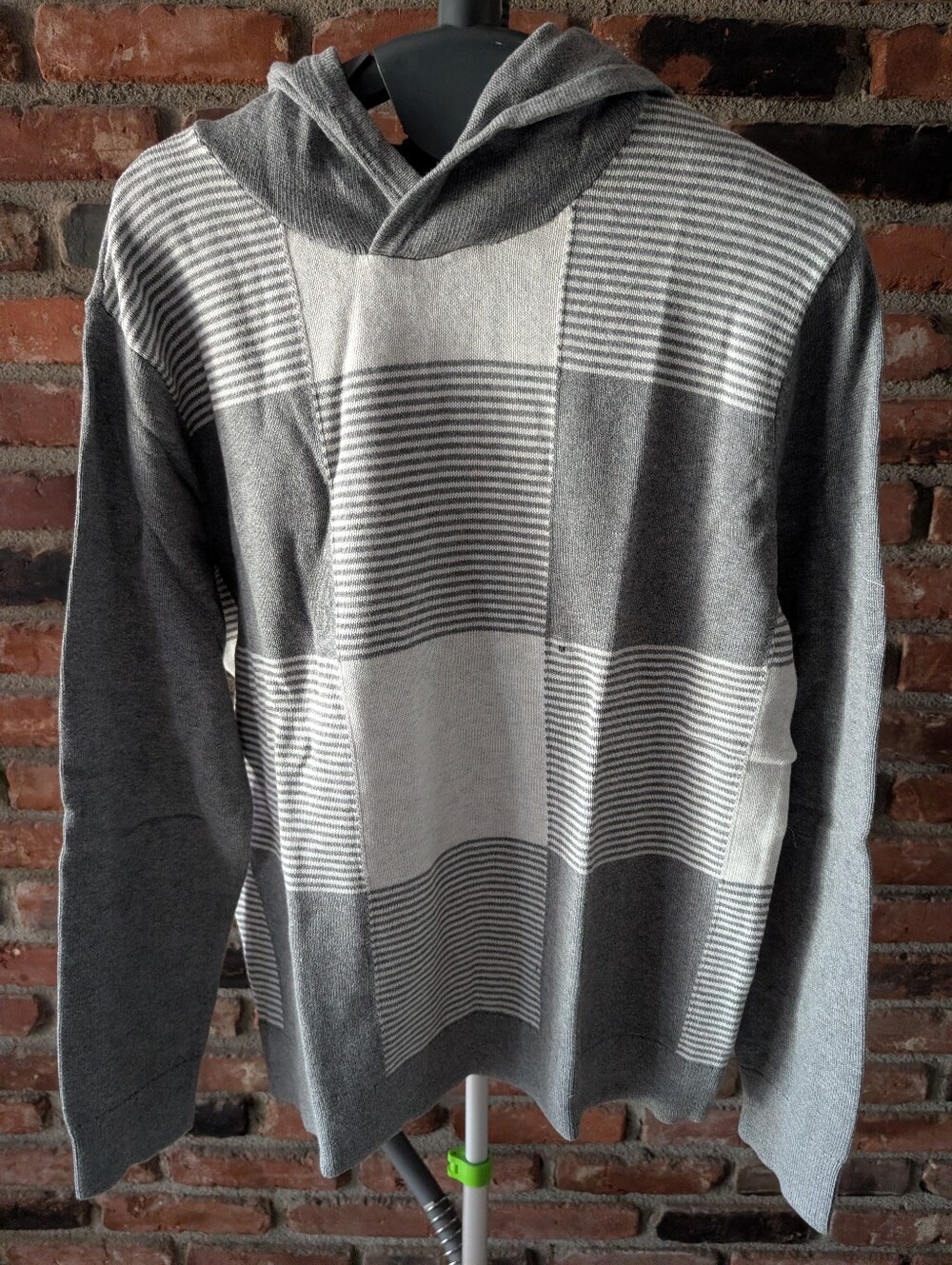 NWT Express Gray and White Striped Crewneck Hoodie Sweater